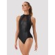 Leather look ladies leotard with mesh TWL0545 Bloch