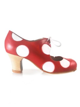 Buty do flamenco M77 Lunares Cordones Box Rojo y Blanco Begoña Cervera