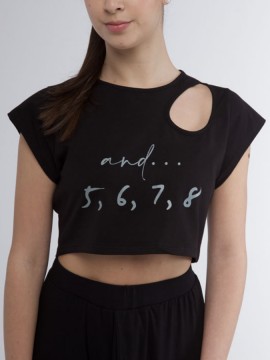 Asymetryczny mini top z nadrukiem "and... 5, 6, 7, 8" Pridance