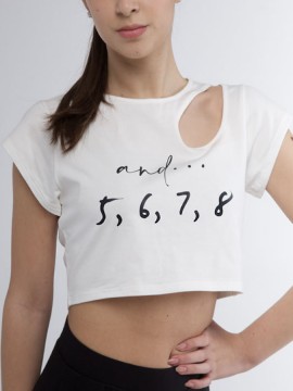 Asymetryczny mini top z nadrukiem "and... 5, 6, 7, 8" Pridance