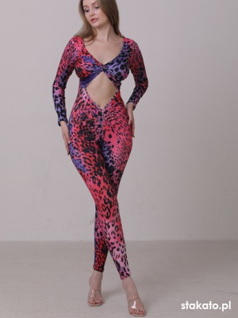 Kombinezon taneczny długi rękaw Serengeti Pink Leo LaFitwear