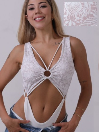 Glamour Lace White dance bodysuit LaFitwear