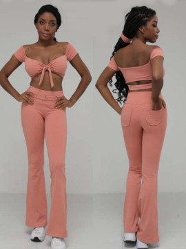 Mendoza Peach off-shoulder sleeve dance top LaFitwear