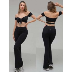 Mendoza Black off-shoulder sleeve dance top LaFitwear