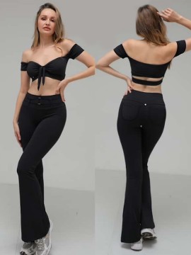 Mendoza Black off-shoulder sleeve dance top LaFitwear