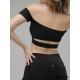 Mendoza Black off-shoulder sleeve dance top LaFitwear