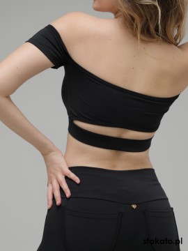 Mendoza Black off-shoulder sleeve dance top LaFitwear