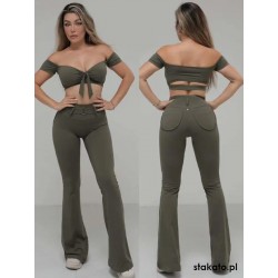 Mendoza Khaki off-shoulder sleeve dance top LaFitwear