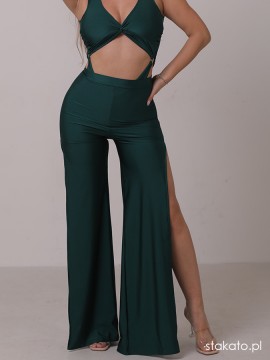 Wide leg slit pants Arrieta Bottle Green LaFitwear
