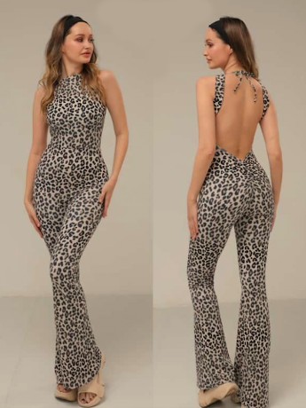 Vigo Black Leo halter dance jumpsuite LaFitwear