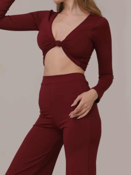 Set taneczny Bolivia Ruby top z długim rękawem i szerokie spodnie