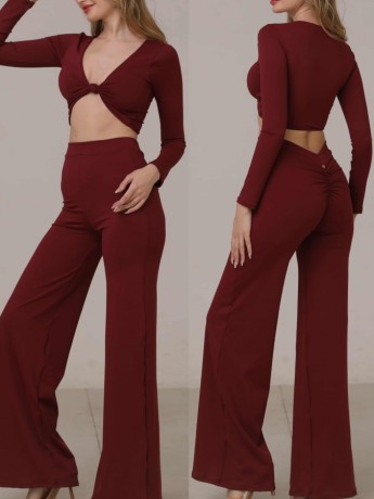 Set taneczny Bolivia Ruby top z długim rękawem i szerokie spodnie