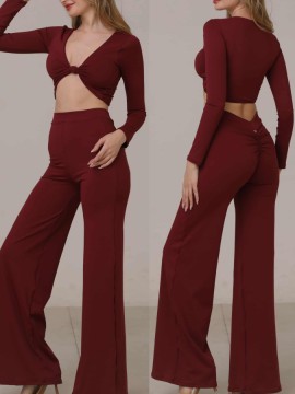 Bolivia Ruby long sleeve top & wide pants dance set LaFitwear