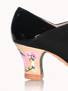 Flamenco shoes M69 Arty Ante Negro Charol Negro FLOR ROSA 6 cm Begoña Cervera