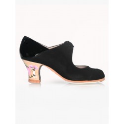 Buty do flamenco M69 Arty Ante Negro Charol Negro FLOR ROSA 6 cm Begoña Cervera