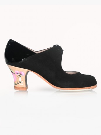 Buty do flamenco M69 Arty Ante Negro Charol Negro FLOR ROSA 6 cm Begoña Cervera