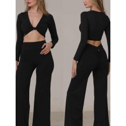 Bolivia Black long sleeve top & wide pants dance set LaFitwear