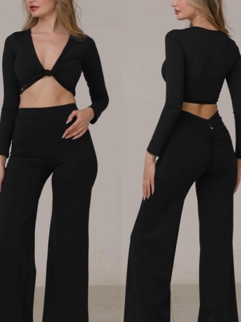Bolivia Black long sleeve top & wide pants dance set LaFitwear