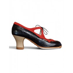 Flamenco shoes M106 Stella Candor Repujado Negro Ante Rojo 6 cm Begoña Cervera