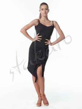 Asymmetrical dress with draping and mesh